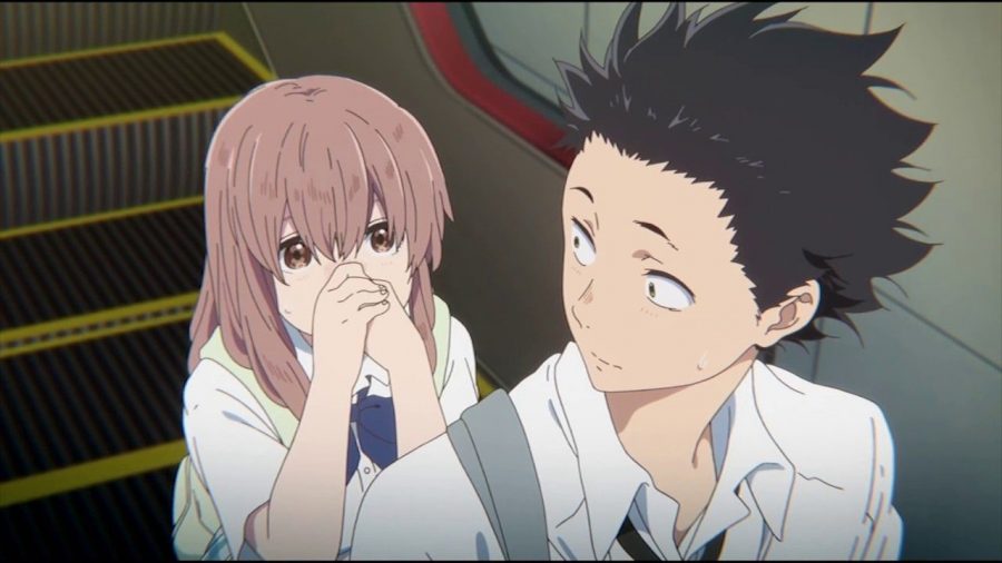 Shouko bumps into Shoya in a scene from A Silent Voice, a show about a deaf girl and her bully who later become friends and form a relationship.