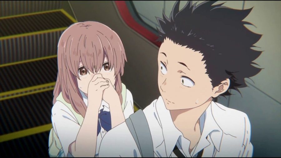 Shouko bumps into Shoya in a scene from "A Silent Voice," a show about a deaf girl and her bully who later become friends and form a relationship.