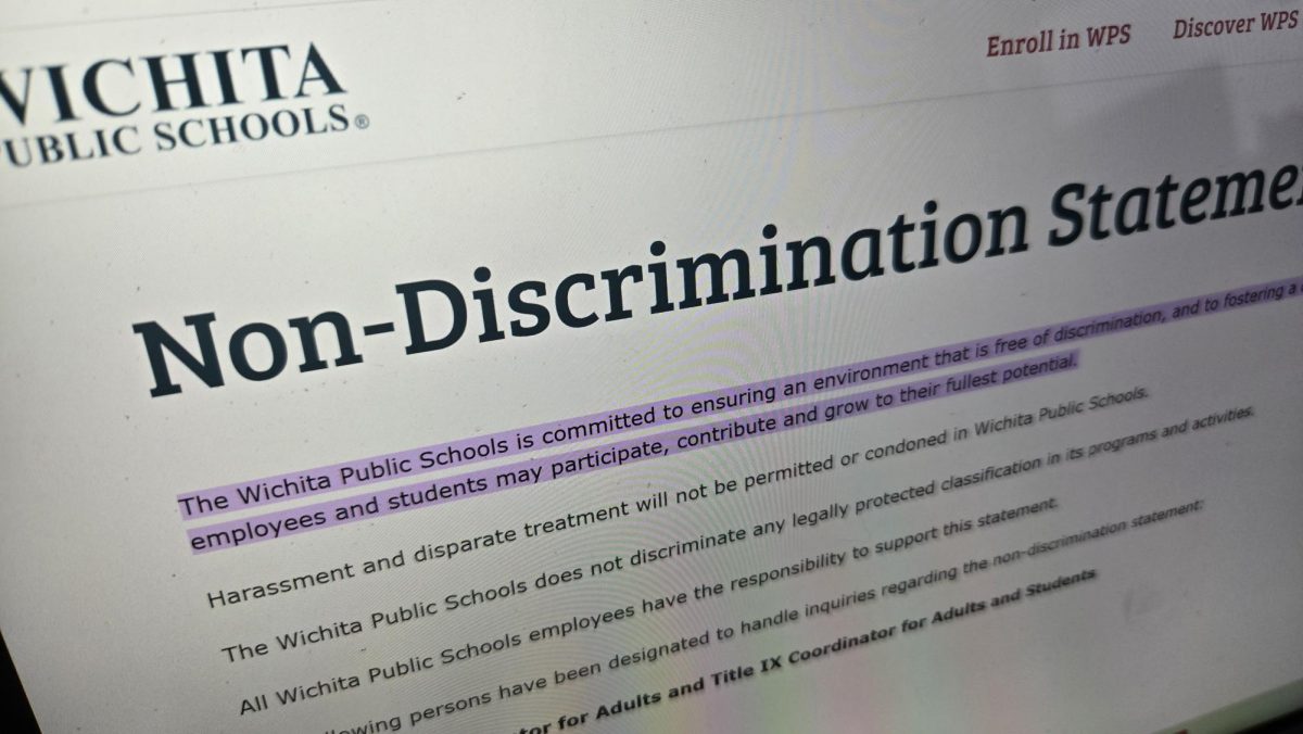 The Wichita Public Schools Non-Discrimination Statement as shown after certain DEI-related 
words were removed, such as “race, color, national origin, religion, sex, gender identity, sexual 
orientation, disability, age, and veteran status.”